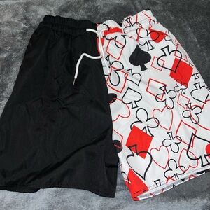 Men's Black and Red Patterned Shorts
